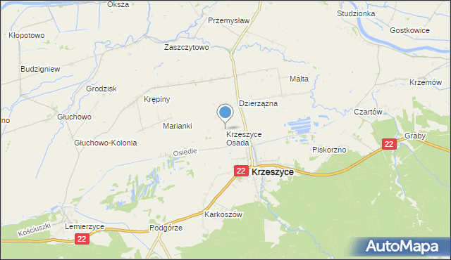 mapa Krzeszyce Osada, Krzeszyce Osada na mapie Targeo